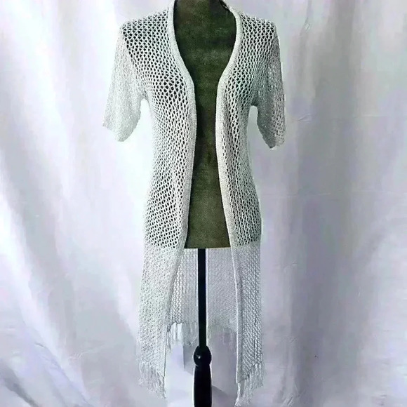 😍 New With Tag 😍 Venus Open Stitch Shimmer Sweater, Light Silver, Size XS - Picture 1 of 8